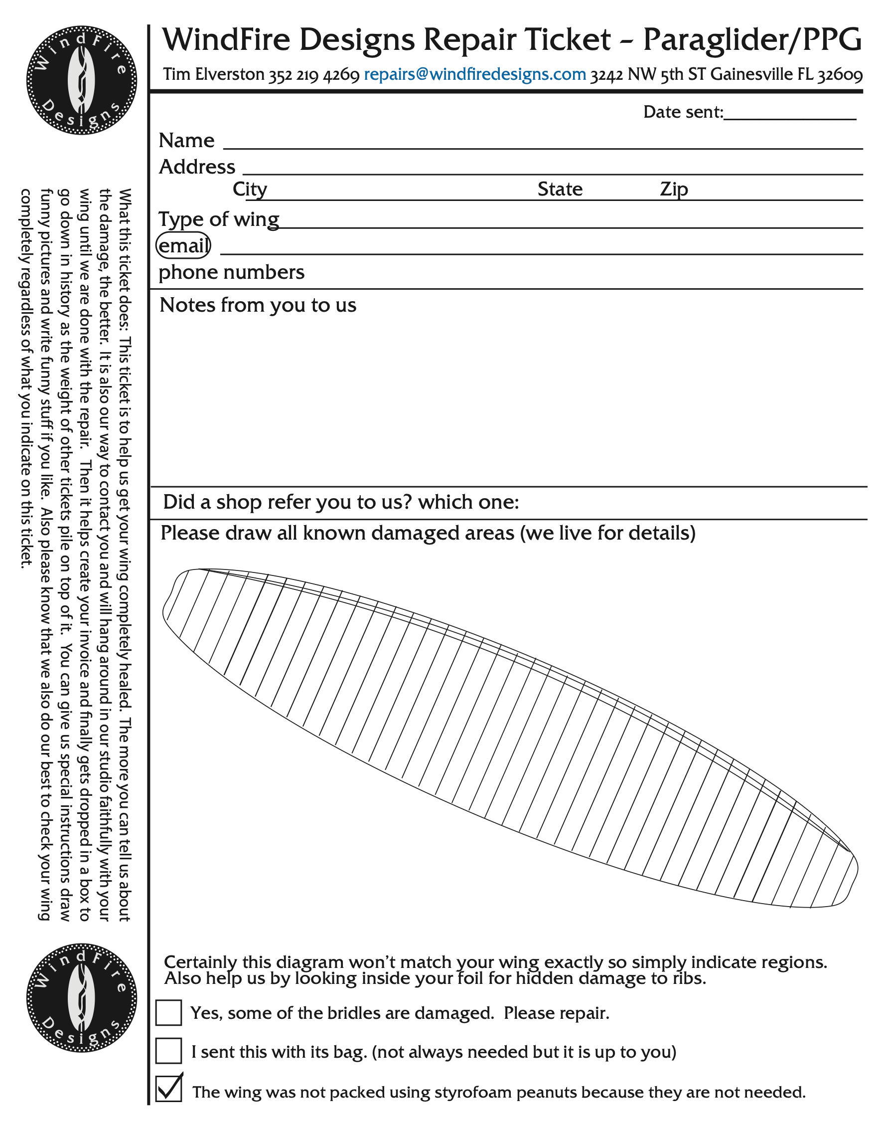 paraglider repair ticket windfire designs